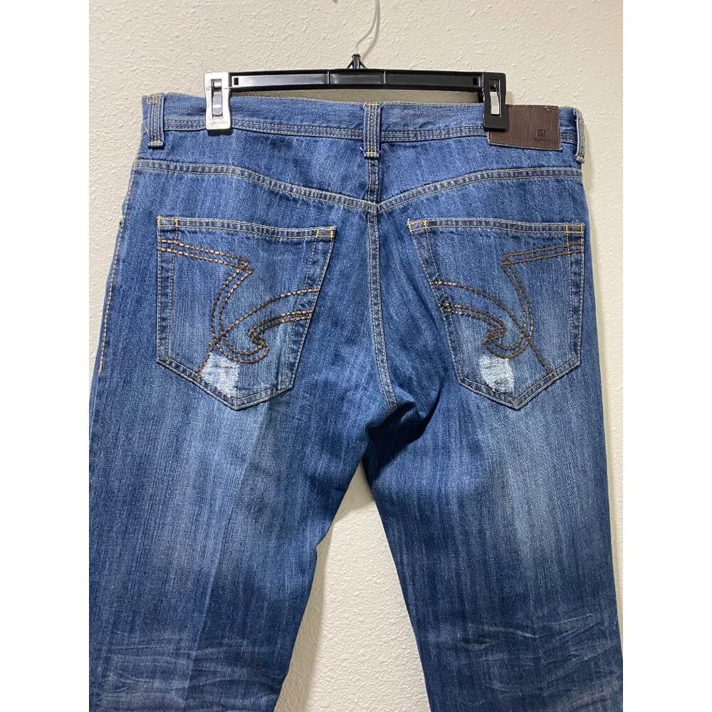 Carbon Black Distressed Jeans Mens 34x30 Blue Ripped Destroyed Denim 100% Cotton - Picture 9 of 15